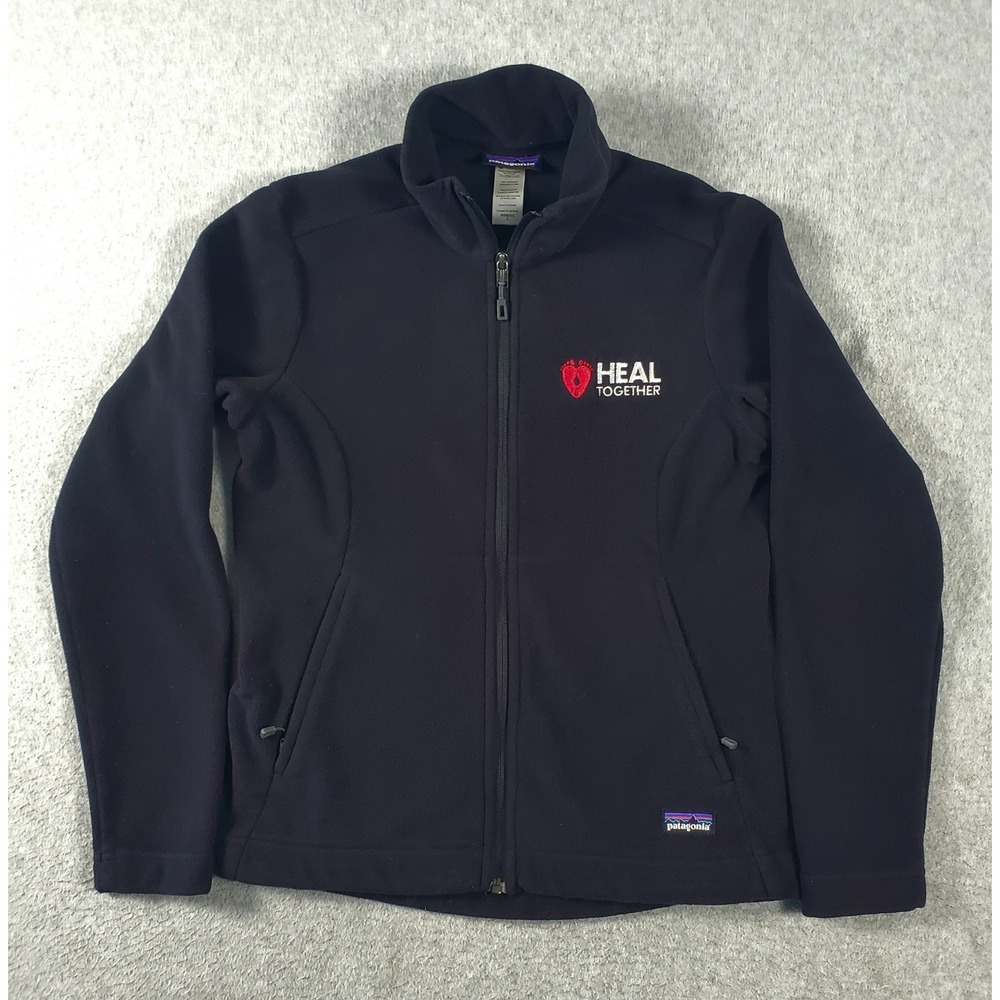 Patagonia Synchilla Fleece Jacket Womens Small Black Full Zip Heal Together Logo